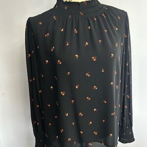 Madewell Black Embellished Blouse with Mandarin Collar